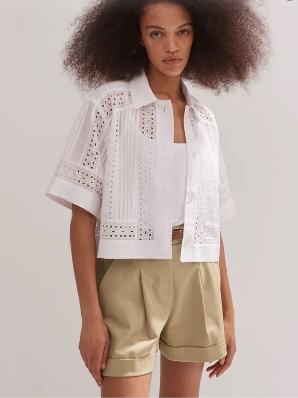 ME+EM Cotton Voile Broidery Cropped Shirt Jacket